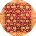 Round Machine Washable Oriental Orange Traditional Area Rugs, wshabs706org