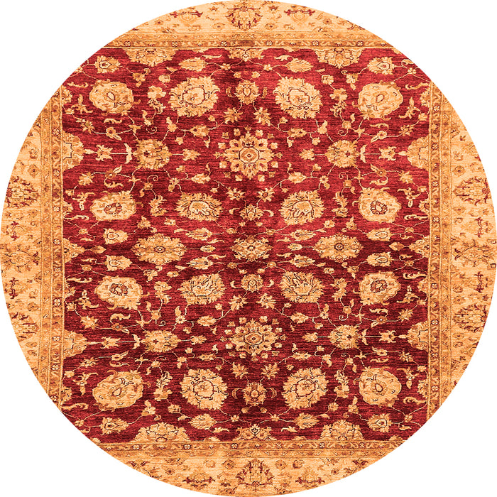 Round Oriental Orange Traditional Rug, abs706org