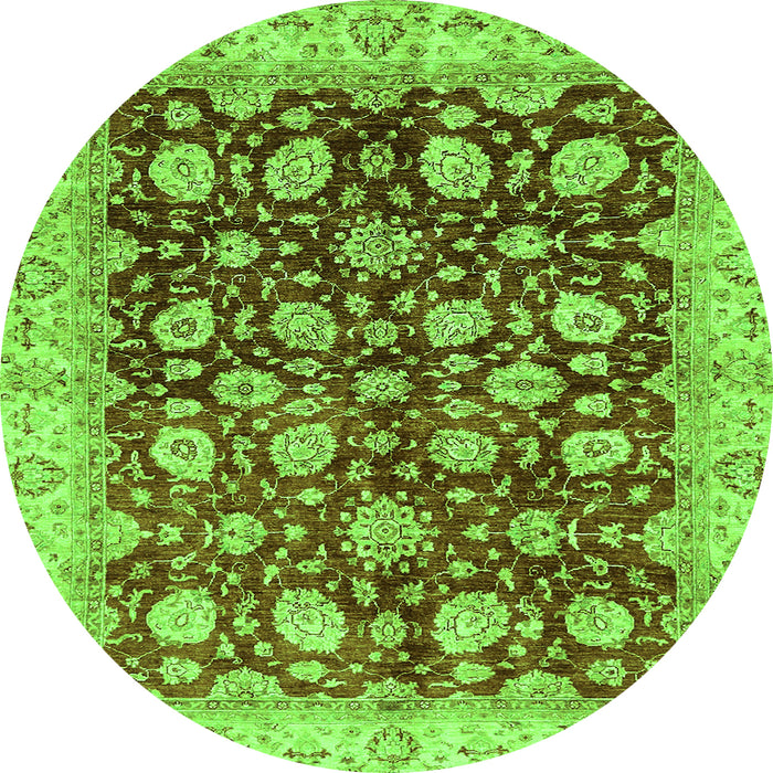 Round Machine Washable Oriental Green Traditional Area Rugs, wshabs706grn