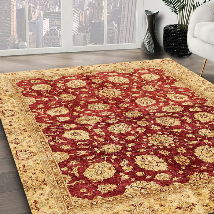 Abstract Orange Oriental Rug in Family Room, abs706