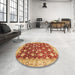 Round Machine Washable Abstract Orange Rug in a Office, wshabs706