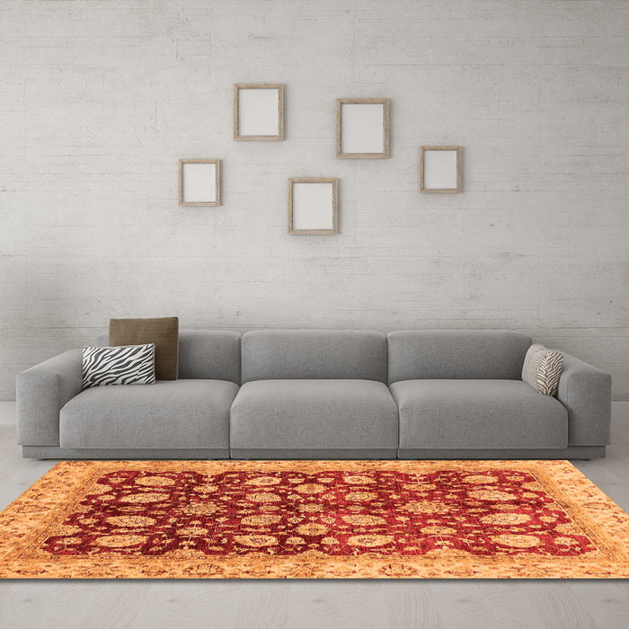 Machine Washable Oriental Orange Traditional Area Rugs in a Living Room, wshabs706org