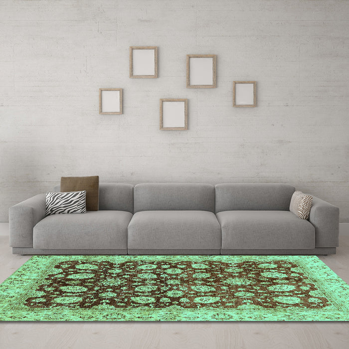 Machine Washable Oriental Turquoise Traditional Area Rugs in a Living Room,, wshabs706turq