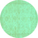 Round Machine Washable Abstract Turquoise Modern Area Rugs, wshabs707turq