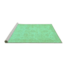 Sideview of Machine Washable Abstract Turquoise Modern Area Rugs, wshabs707turq