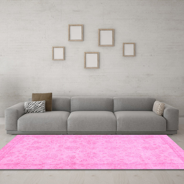 Machine Washable Abstract Pink Modern Rug in a Living Room, wshabs707pnk
