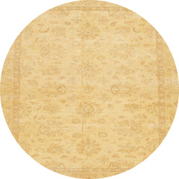 Round Abstract Chrome Gold Yellow Modern Rug, abs707