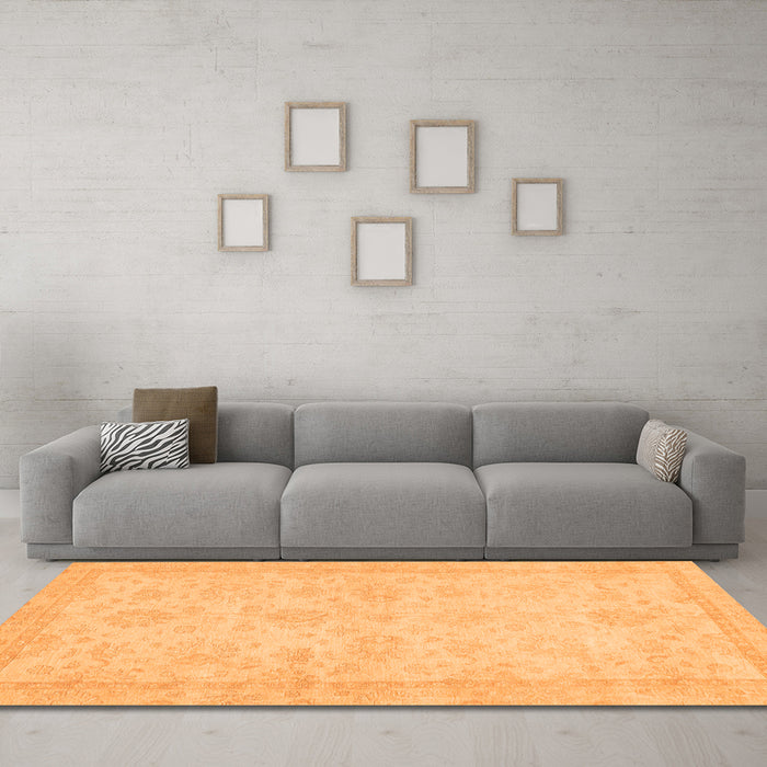 Machine Washable Abstract Orange Modern Area Rugs in a Living Room, wshabs707org