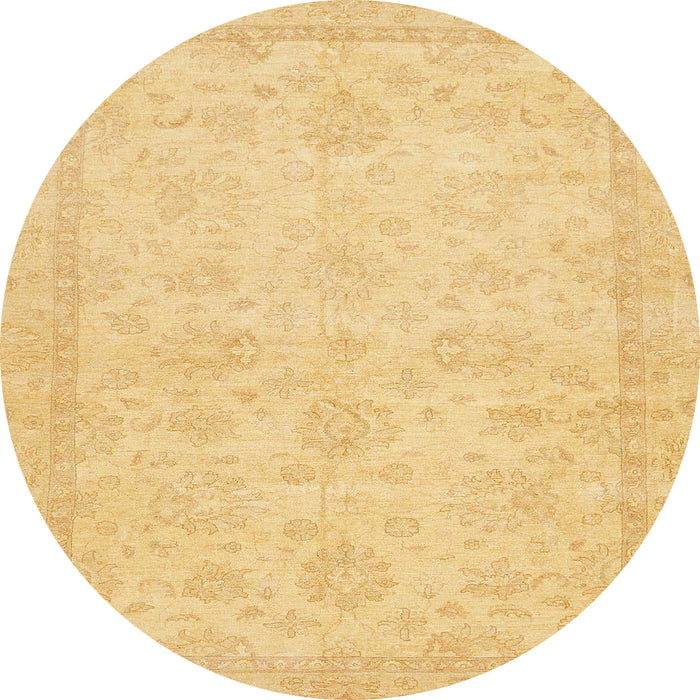 Round Machine Washable Abstract Chrome Gold Yellow Rug, wshabs707
