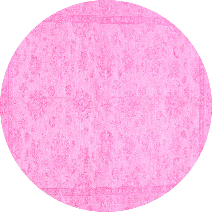 Round Machine Washable Abstract Pink Modern Rug, wshabs707pnk