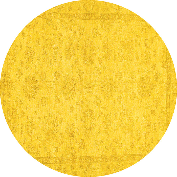 Round Machine Washable Abstract Yellow Modern Rug, wshabs707yw