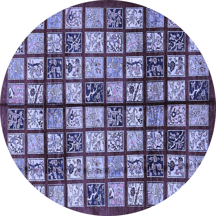 Round Abstract Blue Modern Rug, abs708blu