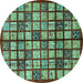 Round Abstract Turquoise Modern Rug, abs708turq