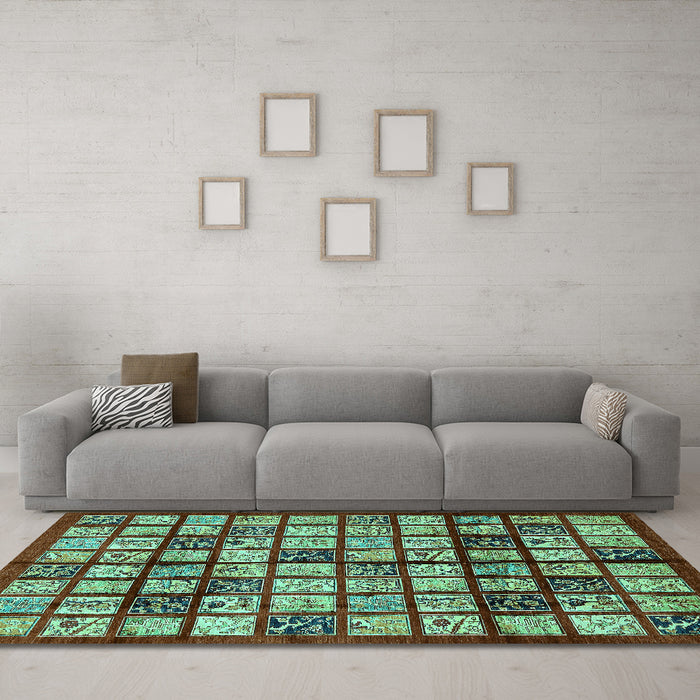 Machine Washable Abstract Turquoise Modern Area Rugs in a Living Room,, wshabs708turq
