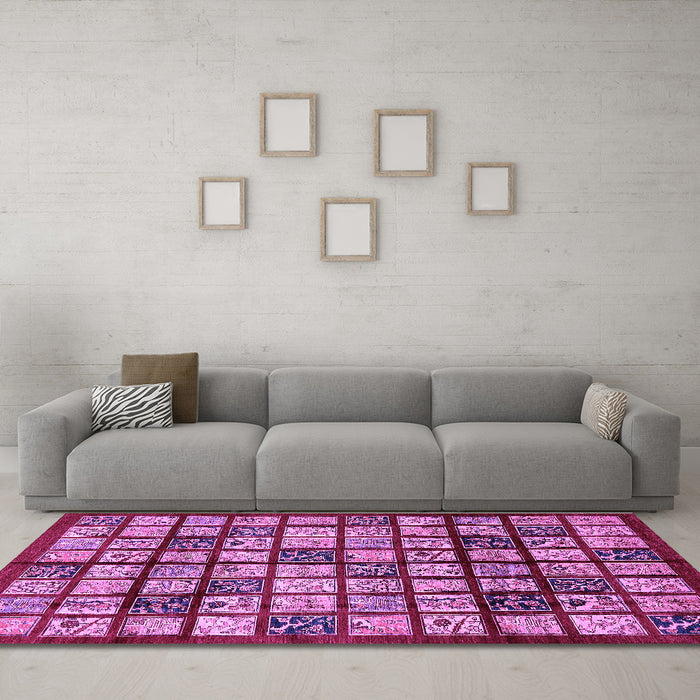 Machine Washable Abstract Purple Modern Area Rugs in a Living Room, wshabs708pur