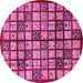 Round Machine Washable Abstract Pink Modern Rug, wshabs708pnk