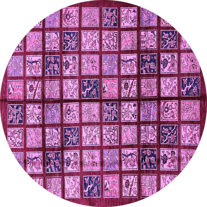 Round Machine Washable Abstract Purple Modern Area Rugs, wshabs708pur