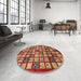 Round Machine Washable Abstract Metallic Gold Rug in a Office, wshabs708