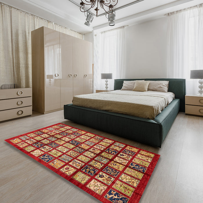Machine Washable Abstract Metallic Gold Rug in a Bedroom, wshabs708