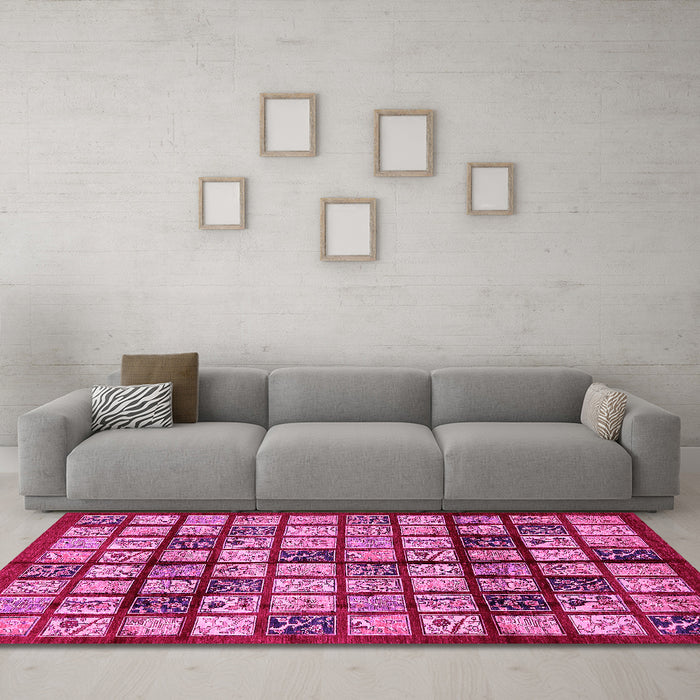 Machine Washable Abstract Pink Modern Rug in a Living Room, wshabs708pnk