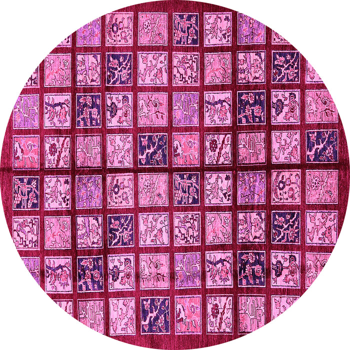 Round Abstract Pink Modern Rug, abs708pnk