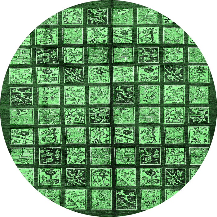 Round Abstract Emerald Green Modern Rug, abs708emgrn