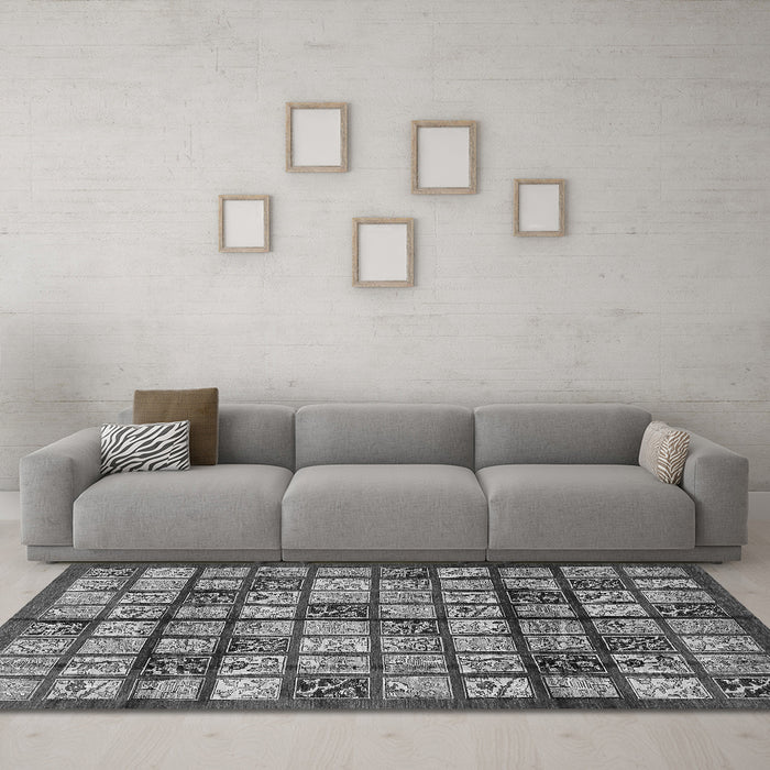 Machine Washable Abstract Gray Modern Rug in a Living Room,, wshabs708gry