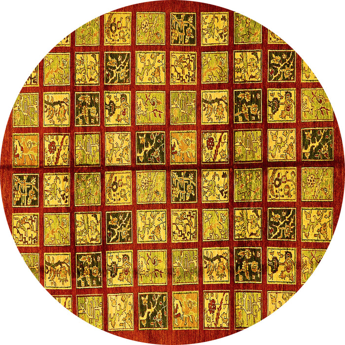 Round Abstract Yellow Modern Rug, abs708yw