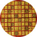 Round Abstract Yellow Modern Rug, abs708yw