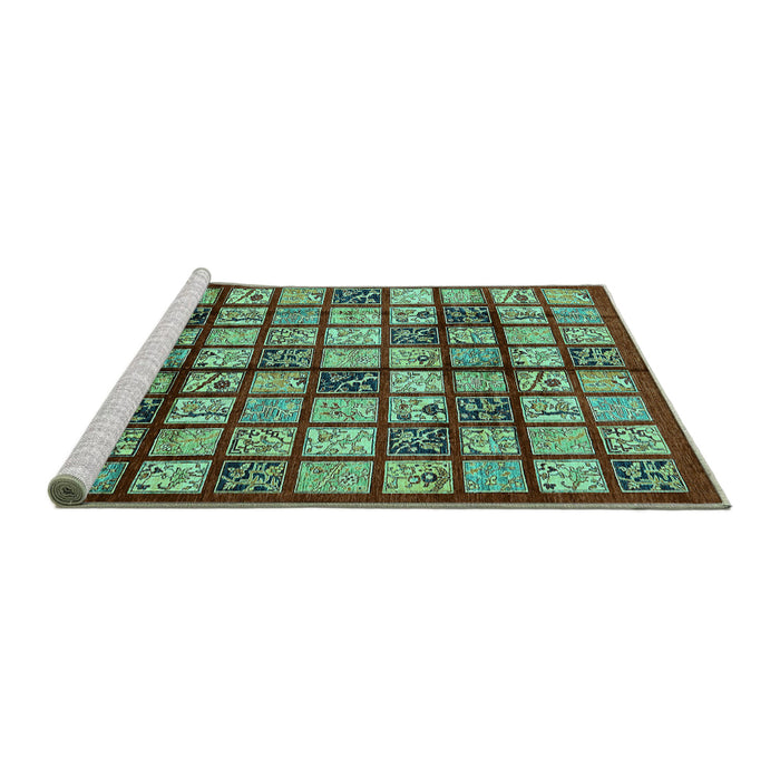 Sideview of Machine Washable Abstract Turquoise Modern Area Rugs, wshabs708turq