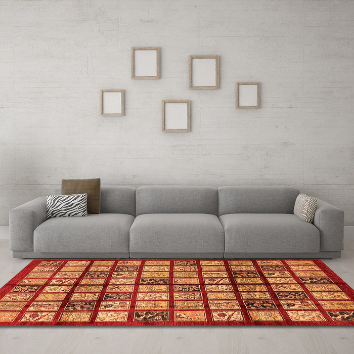 Machine Washable Abstract Orange Modern Area Rugs in a Living Room, wshabs708org