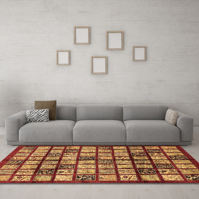Machine Washable Abstract Brown Modern Rug in a Living Room,, wshabs708brn