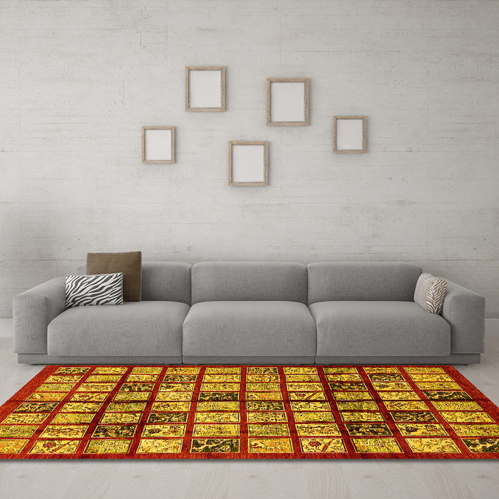 Machine Washable Abstract Yellow Modern Rug in a Living Room, wshabs708yw