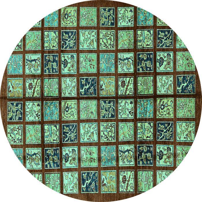 Round Machine Washable Abstract Turquoise Modern Area Rugs, wshabs708turq