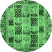 Round Machine Washable Abstract Emerald Green Modern Area Rugs, wshabs709emgrn