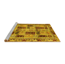Sideview of Machine Washable Abstract Yellow Modern Rug, wshabs709yw