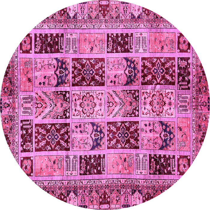 Round Machine Washable Abstract Pink Modern Rug, wshabs709pnk