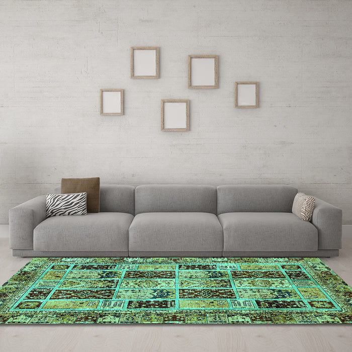 Machine Washable Abstract Turquoise Modern Area Rugs in a Living Room,, wshabs709turq