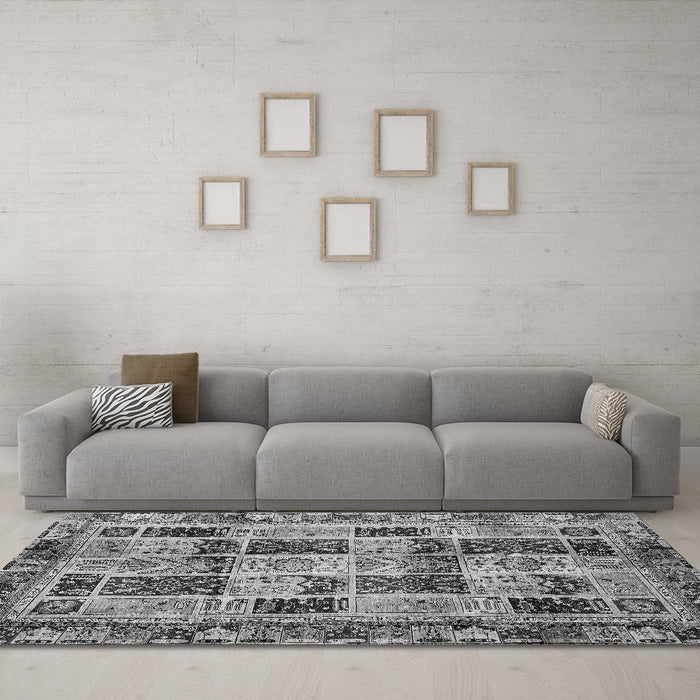 Machine Washable Abstract Gray Modern Rug in a Living Room,, wshabs709gry