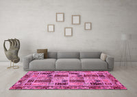 Machine Washable Abstract Pink Modern Rug, wshabs709pnk