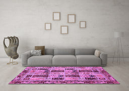 Machine Washable Abstract Purple Modern Area Rugs in a Living Room, wshabs709pur