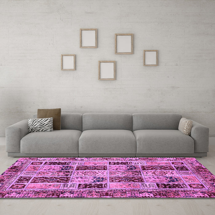 Machine Washable Abstract Purple Modern Area Rugs in a Living Room, wshabs709pur