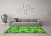 Machine Washable Abstract Green Modern Area Rugs in a Living Room,, wshabs709grn