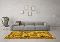 Machine Washable Abstract Yellow Modern Rug, wshabs709yw