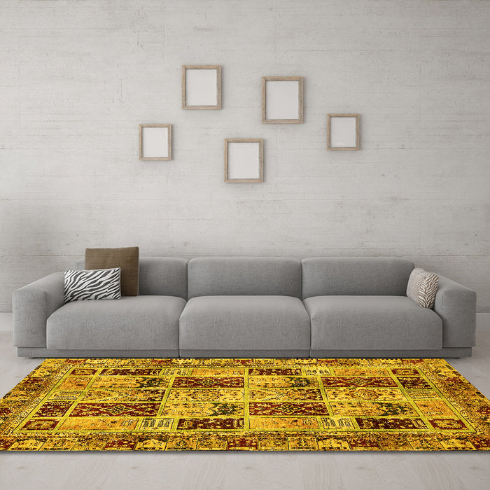 Machine Washable Abstract Yellow Modern Rug in a Living Room, wshabs709yw