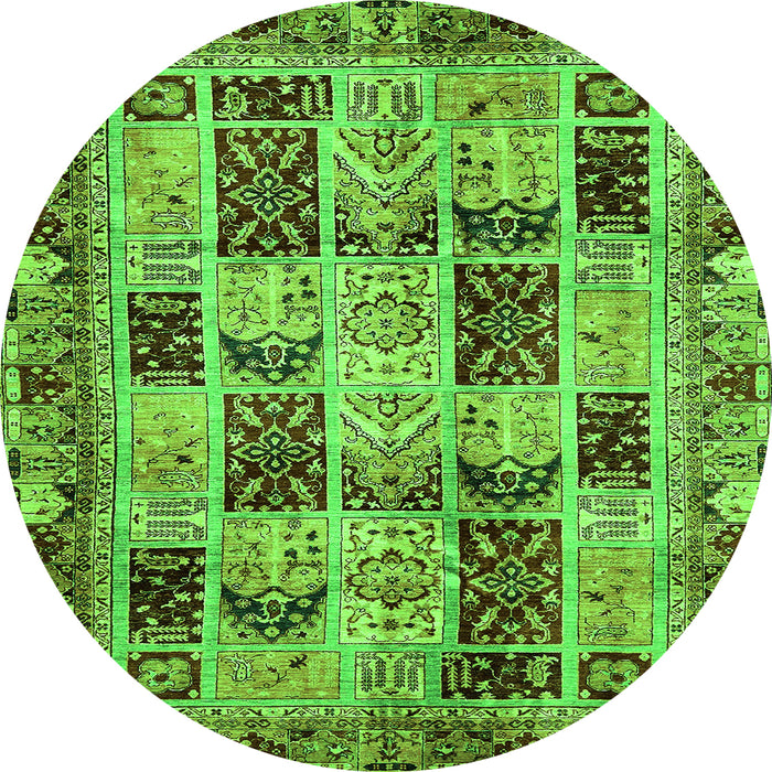 Round Machine Washable Abstract Green Modern Area Rugs, wshabs709grn