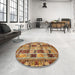 Round Machine Washable Abstract Tomato Red Rug in a Office, wshabs709