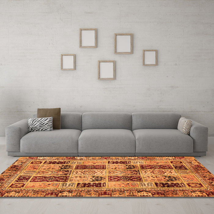 Machine Washable Abstract Orange Modern Area Rugs in a Living Room, wshabs709org