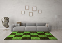 Machine Washable Checkered Green Modern Rug, wshabs70grn