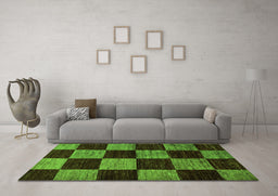 Machine Washable Checkered Green Modern Area Rugs in a Living Room,, wshabs70grn